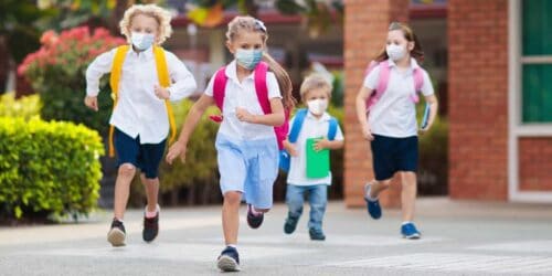 School kids running