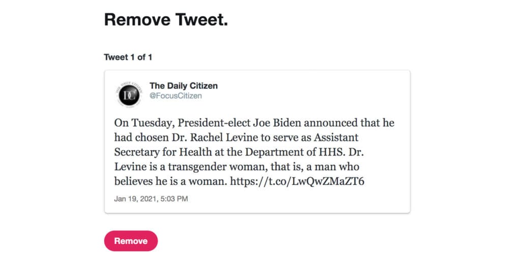 The Daily Citizen's censored tweet