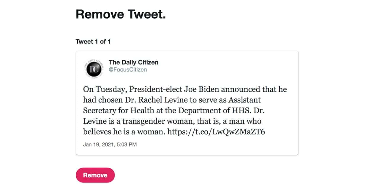 The Daily Citizen's censored tweet