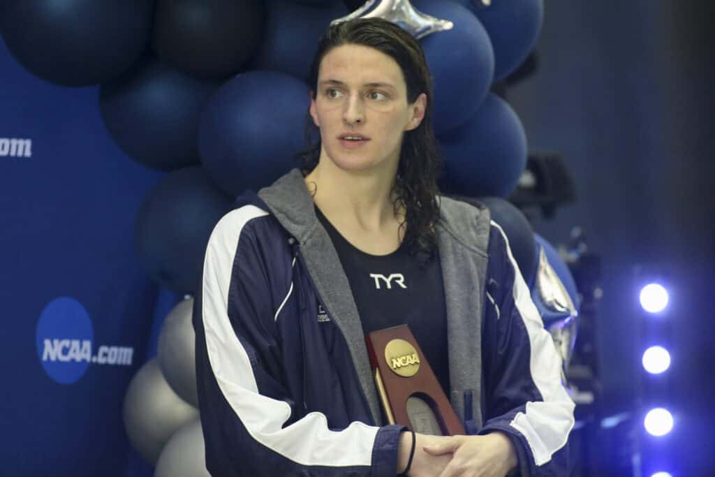 Lia Thomas Holding Trophy
