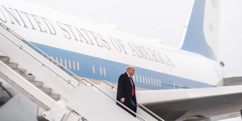 President Donald Trump leaving Air Force One